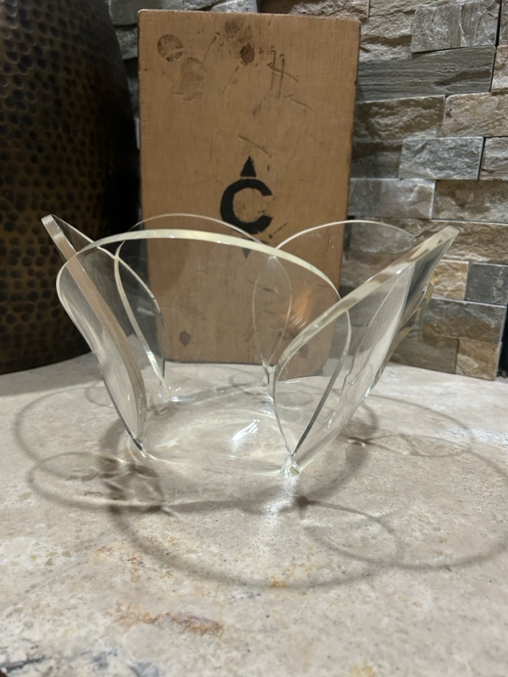 Vintage MCM Mod Clear Lucite Scalloped Handkerchief Fruit Bowl